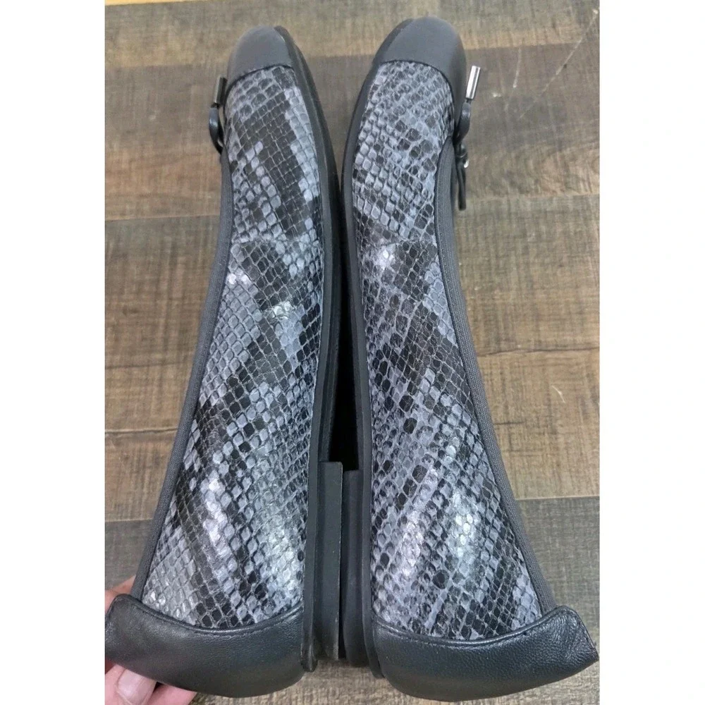 Vionic Minna Snakeskin Leather Ballet Flat Cap Toe Slip On Bow Size 8